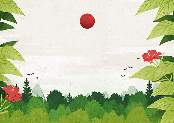 PSD 나무 계절 꽃 백그라운드 일러스트 나뭇잎 사람없음 여름 태양 숲 국내일러스트 자연요소 식물 잎 파일형식