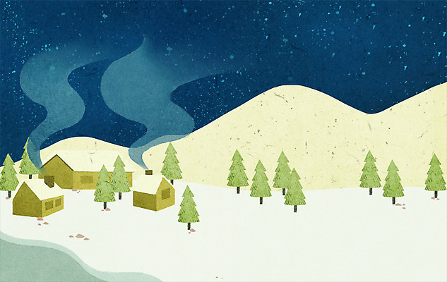 PSD 나무 계절 백그라운드 겨울 일러스트 산 주택 사람없음 연기 야간 겨울배경 국내일러스트 자연요소 식물 건물 파일형식