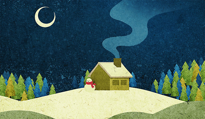 PSD 나무 계절 백그라운드 겨울 일러스트 눈사람 주택 사람없음 연기 야간 숲 초승달 언덕 겨울배경 국내일러스트 자연요소 식물 건물 달 파일형식