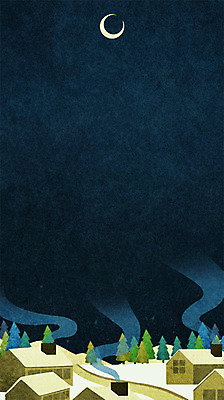 PSD 나무 계절 백그라운드 겨울 일러스트 주택 사람없음 마을 연기 야간 초승달 겨울배경 국내일러스트 자연요소 식물 건물 달 파일형식