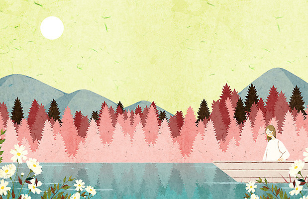 PSD 나무 계절 여자 꽃 백그라운드 일러스트 산 한명 상반신 성인 강 가을 조각배 선박 가을배경 국내일러스트 식물 1 수상교통 배_교통 사람 파일형식 가을_계절