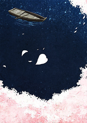 PSD 계절 호수 백그라운드 일러스트 사람없음 봄 벚꽃 나룻배 선박 봄배경 국내일러스트 꽃 수상교통 배_교통 파일형식