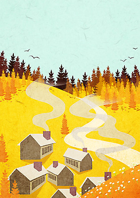 PSD 나무 계절 길 백그라운드 일러스트 주택 사람없음 마을 가을 연기 동산 가을배경 국내일러스트 식물 건물 파일형식 가을_계절