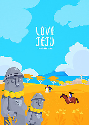 여자 남자 바다 여행 꽃밭 일러스트 하늘 초원 상반신 성인 세명 관광지 제주도 말_동물 돌하르방 감성 국내여행 국내일러스트 AI파일 꽃 컨셉 포유류 한국 사람 파일형식 벡터