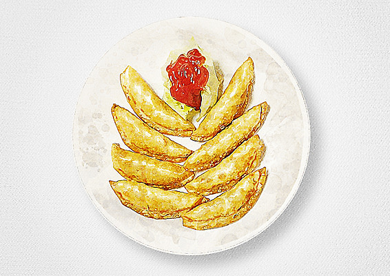 PSD 접시 음식 일러스트 수채화 사람없음 군만두 국내일러스트 식기 만두 파일형식