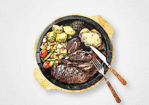 PSD 접시 음식 포크 채소 일러스트 수채화 스테이크 사람없음 칼 국내일러스트 식기 서양음식 파일형식