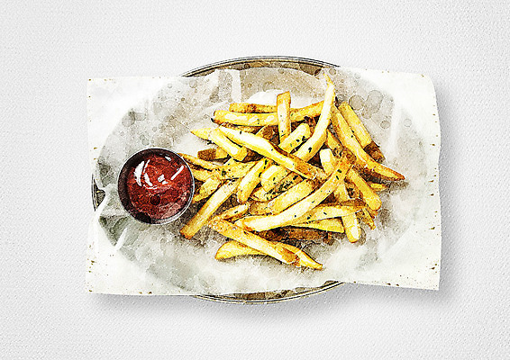 PSD 접시 음식 일러스트 수채화 사람없음 감자튀김 케첩 국내일러스트 식기 감자 튀김 소스_음식 파일형식