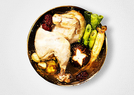 PSD 그릇 음식 일러스트 여름음식 수채화 사람없음 버섯 인삼 대추 삼계탕 파 제철음식 국내일러스트 식기 채소 삼 보양식 제철 파일형식 여름_계절