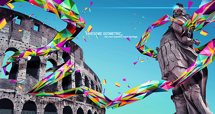 PSD 편집 유럽 포스터 조각 일러스트 사람없음 관광지 컬러풀 동상 이탈리아 로마 콜로세움 랜드마크 제국 폴리곤 지오메트릭 로우폴리 국내일러스트 나라 컬러 여행 조형물 기념물 파일형식