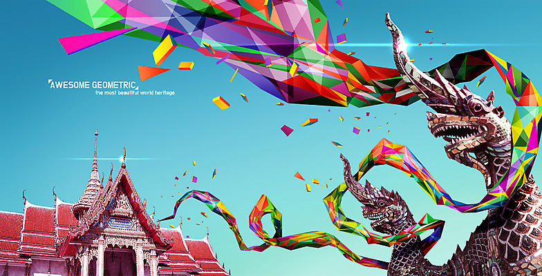 PSD 편집 건축물 포스터 조각 일러스트 태국 사람없음 관광지 컬러풀 동상 동남아시아 폴리곤 지오메트릭 로우폴리 국내일러스트 건축 아시아 컬러 여행 조형물 기념물 파일형식