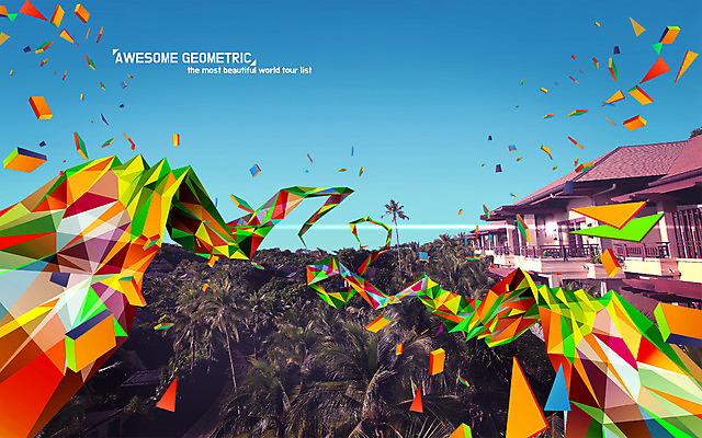 PSD 편집 포스터 조각 일러스트 사람없음 관광지 컬러풀 야자수 하와이 폴리곤 지오메트릭 로우폴리 국내일러스트 나무 컬러 여행 미국 파일형식