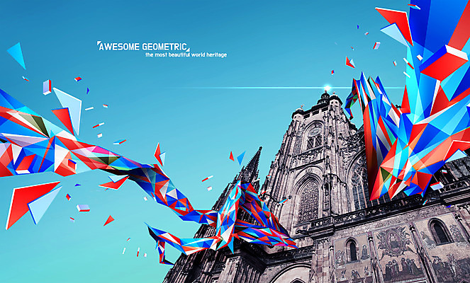 PSD 편집 유럽 포스터 조각 고건축 일러스트 사람없음 관광지 컬러풀 체코 프라하 폴리곤 지오메트릭 비투스성당 로우폴리 국내일러스트 건축물 나라 컬러 여행 성당 파일형식