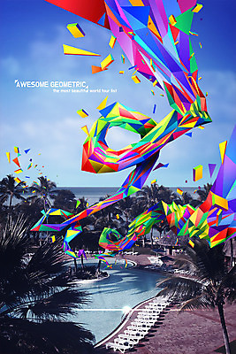 PSD 편집 포스터 조각 일러스트 수영장 사람없음 관광지 컬러풀 야자수 풀장 동남아시아 휴양지 폴리곤 지오메트릭 로우폴리 국내일러스트 나무 아시아 컬러 여행 장소 파일형식