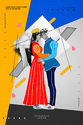 전신 도형 PSD 서양인 외국인 커플 여자 남자 일러스트 사랑 서기 20대 성인 두명 콜라주 기하학 로미오와줄리엣 성인만 국내일러스트 감정 무늬 관계 모션 사람 인종 청년 파일형식