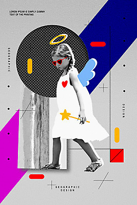 전신 도형 PSD 서양인 외국인 여자 어린이 일러스트 한명 소녀 선글라스 콜라주 기하학 천사날개 소녀한명만 국내일러스트 1 안경 무늬 날개 천사 사람 인종 여자한명만 소녀만 파일형식