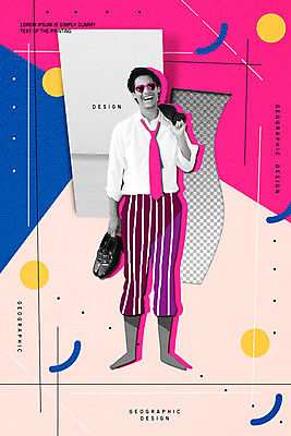 전신 도형 PSD 외국인 남자 일러스트 한명 서기 미소 들기 성인 자유 콜라주 기하학 성인남자한명만 국내일러스트 1 컨셉 무늬 모션 표정 사람 인종 남자한명만 성인남자만 파일형식