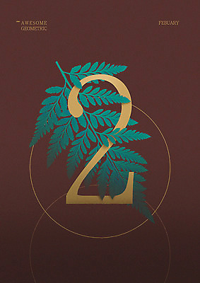 PSD 잎 2 겨울 일러스트 타이포그라피 사람없음 숫자 원형 2월 지오메트릭 국내일러스트 도형 식물 문자 계절 날짜 파일형식