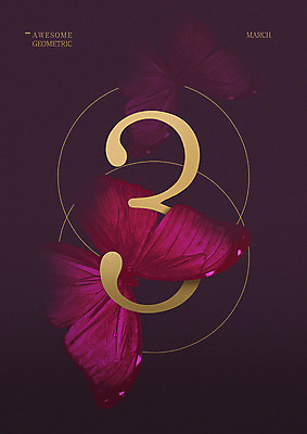 PSD 나비 두마리 일러스트 3 타이포그라피 사람없음 숫자 봄 원형 3월 지오메트릭 국내일러스트 도형 문자 계절 곤충 2 날짜 파일형식