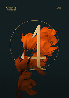 PSD 꽃 일러스트 타이포그라피 사람없음 숫자 봄 원형 4 4월 지오메트릭 국내일러스트 도형 식물 문자 계절 날짜 파일형식