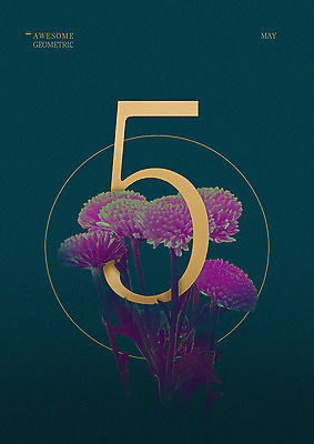 PSD 꽃 일러스트 타이포그라피 사람없음 숫자 봄 원형 5월 5 지오메트릭 국내일러스트 도형 식물 문자 계절 날짜 파일형식