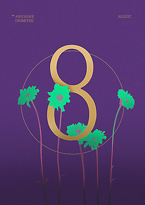 PSD 꽃 일러스트 타이포그라피 사람없음 여름 숫자 원형 8 8월 지오메트릭 국내일러스트 도형 식물 문자 계절 날짜 파일형식