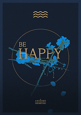 PSD 영어 꽃 행복 일러스트 타이포그라피 사람없음 원형 지오메트릭 국내일러스트 도형 식물 문자 감정 파일형식