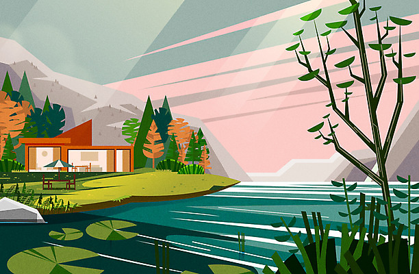 나무 건축 백그라운드 일러스트 자연 주택 사람없음 강 정원 가을 바위 연잎 가을배경 국내일러스트 AI파일 식물 계절 잎 건물 돌_바위 생태계 파일형식 벡터 가을_계절