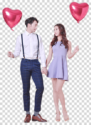 전신 편집 편집이미지 커플 응시 여자 남자 서기 웃음 들기 20대 성인 두명 앞모습 손잡기 한국인 하트풍선 PNG 편집소스 시선 뷰포인트 관계 모션 표정 사람 동양인 청년 하트 풍선 파일형식