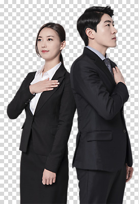 편집 편집이미지 응시 여자 남자 포즈 서기 상반신 20대 성인 두명 앞모습 옆모습 한국인 직장인 경례 PNG 국기에대한경례 편집소스 직업 시선 뷰포인트 모션 사람 동양인 청년 인사 파일형식