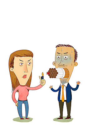 전신 PSD 여자 남자 일러스트 흡연 담배 경고 성인 두명 폭탄 공포 라이터 다이너마이트 성인만 국내일러스트 사람 폭발물 파일형식