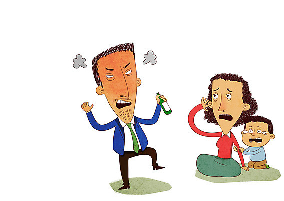 전신 PSD 여자 남자 어린이 일러스트 가족 술병 성인 세명 분노 폭력 만취 소주병 알코올중독 가정폭력 국내일러스트 감정 관계 병_용기 주류 사람 사회이슈 소주 중독 술취함 파일형식