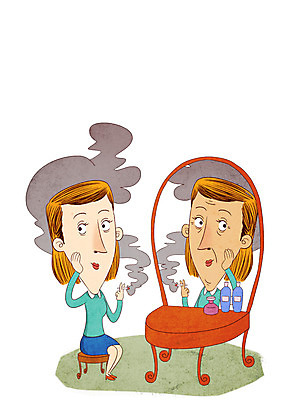 전신 PSD 여자 일러스트 흡연 담배 상반신 성인 두명 주름 피부 화장대 담배연기 노화 국내일러스트 가구 컨셉 사람 신체부위 연기 파일형식