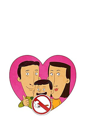 PSD 여자 남자 어린이 캠페인 일러스트 가족 담배 들기 상반신 성인 세명 팻말 하트 금연 국내일러스트 모양 관계 모션 프레임 사람 사회이슈 파일형식