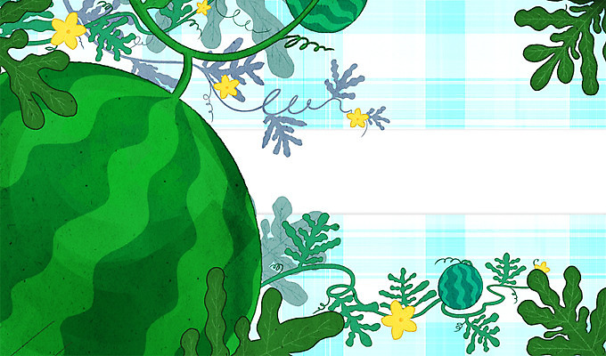 PSD 꽃 과일 일러스트 나뭇잎 수박 프레임 사람없음 체크무늬 프레임일러스트 국내일러스트 식물 잎 무늬 파일형식