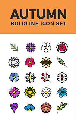 아이콘 나뭇잎 해바라기 국화 사람없음 세트 가을 코스모스 웹아이콘 패랭이꽃 마거리트 방울꽃 부용 2D아이콘 AI파일 계절 꽃 잎 파일형식 벡터