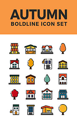 나무 아이콘 단풍 주택 사람없음 건물 세트 상점 가을 웹아이콘 2D아이콘 AI파일 식물 건축물 계절 잎 파일형식 벡터