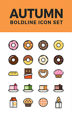 아이콘 빵 디저트 사람없음 세트 케이크 초콜릿 주스 가을 도넛 웹아이콘 머핀 와플 브레첼 2D아이콘 AI파일 계절 음료 음식 파일형식 벡터