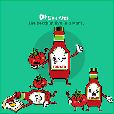 캐릭터 빵 토마토 채소 일러스트 사람없음 상품 케첩 음식캐릭터 마트 채소캐릭터 일러캐릭터 AI파일 음식 상점 소스_음식 파일형식 벡터