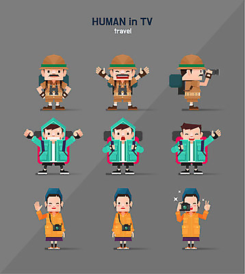 전신 캐릭터 모자 여자 남자 여행 일러스트 배낭 여러명 세트 여행객 카메라 장비 모험가 방송 기념촬영 폴리곤 일러캐릭터 AI파일 잡화 다수 가방 사람 전자제품 사진촬영 파일형식 벡터