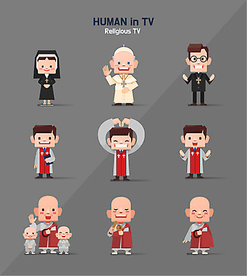 전신 캐릭터 여자 남자 기독교 종교 불교 일러스트 여러명 성인 세트 천주교 종교인 승려 목사 동자승 방송 수녀 교황 폴리곤 신부님 불교캐릭터 일러캐릭터 AI파일 다수 사람 성직자 파일형식 벡터