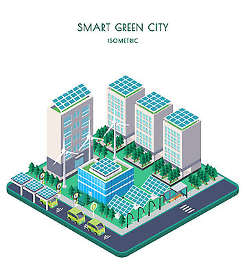 도로 일러스트 빌딩 사람없음 도시 그린에너지 풍력에너지 친환경 태양에너지 집열판 아이소메트릭 전기자동차 그린시티 국내일러스트 AI파일 길 교통시설 자동차 건물 환경 에너지 파일형식 벡터 그린뉴딜