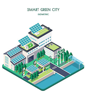 도로 일러스트 빌딩 사람없음 강 다리 도시 그린에너지 풍력에너지 친환경 태양에너지 집열판 아이소메트릭 전기자동차 그린시티 국내일러스트 AI파일 길 교통시설 자동차 건물 신체부위 환경 에너지 파일형식 벡터 그린뉴딜