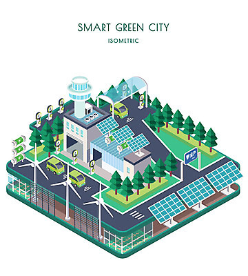 도로 일러스트 빌딩 사람없음 도시 그린에너지 풍력에너지 친환경 태양에너지 집열판 아이소메트릭 전기자동차 그린시티 국내일러스트 AI파일 길 교통시설 자동차 건물 환경 에너지 파일형식 벡터 그린뉴딜