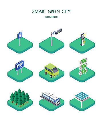 나무 일러스트 사람없음 세트 표지판 그린에너지 전철 신호등 친환경 집열판 아이소메트릭 전기자동차 국내일러스트 AI파일 식물 육상교통 자동차 대중교통 알림판 환경 에너지 태양에너지 파일형식 벡터