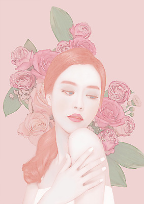 PSD 여자 꽃 일러스트 한명 상반신 20대 성인 뷰티 장미 한국인 감성 파스텔 의료성형뷰티 성인여자한명만 국내일러스트 식물 1 컨셉 학용품 사람 동양인 청년 여자한명만 성인여자만 파일형식