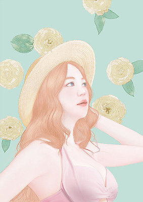 PSD 여자 꽃 일러스트 한명 상반신 20대 성인 뷰티 한국인 감성 파스텔 성인여자한명만 국내일러스트 식물 1 컨셉 학용품 사람 동양인 청년 여자한명만 성인여자만 파일형식