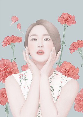 PSD 여자 꽃 일러스트 한명 상반신 20대 성인 뷰티 한국인 카네이션 감성 파스텔 의료성형뷰티 성인여자한명만 국내일러스트 식물 1 컨셉 학용품 사람 동양인 청년 여자한명만 성인여자만 파일형식