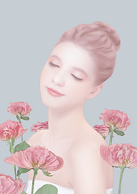 PSD 서양인 외국인 여자 꽃 일러스트 한명 상반신 20대 성인 뷰티 감성 파스텔 성인여자한명만 국내일러스트 식물 1 컨셉 학용품 사람 인종 청년 여자한명만 성인여자만 파일형식