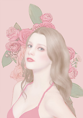 PSD 서양인 외국인 여자 꽃 일러스트 한명 상반신 20대 성인 뷰티 장미 감성 파스텔 성인여자한명만 국내일러스트 식물 1 컨셉 학용품 사람 인종 청년 여자한명만 성인여자만 파일형식