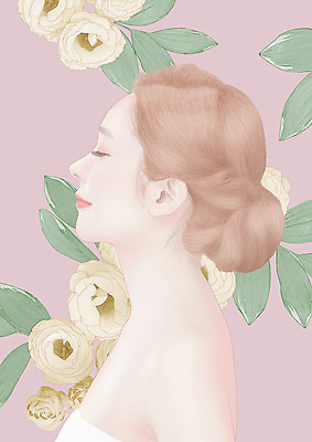 PSD 여자 꽃 일러스트 한명 상반신 20대 성인 뷰티 한국인 감성 파스텔 의료성형뷰티 성인여자한명만 국내일러스트 식물 1 컨셉 학용품 사람 동양인 청년 여자한명만 성인여자만 파일형식